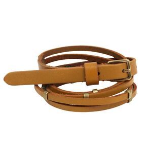 SKINNY STRIPS STUDS BROWN GENUINE LEATHER 0.5"Wd DRESS CASUAL BELT Sz M (E98